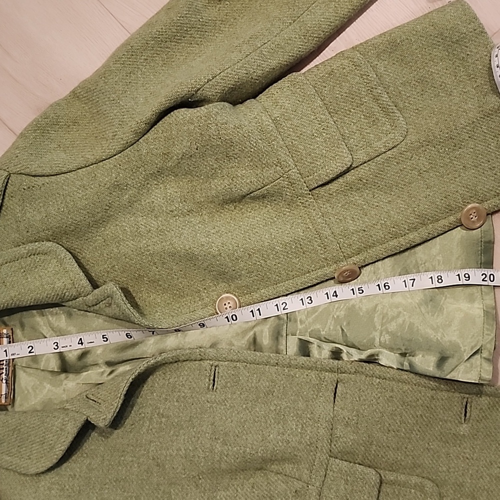 Vintage Women's Empire Waist Pea Green Jacket ALLEN SCHWARTZ Wool Size 8 To 10